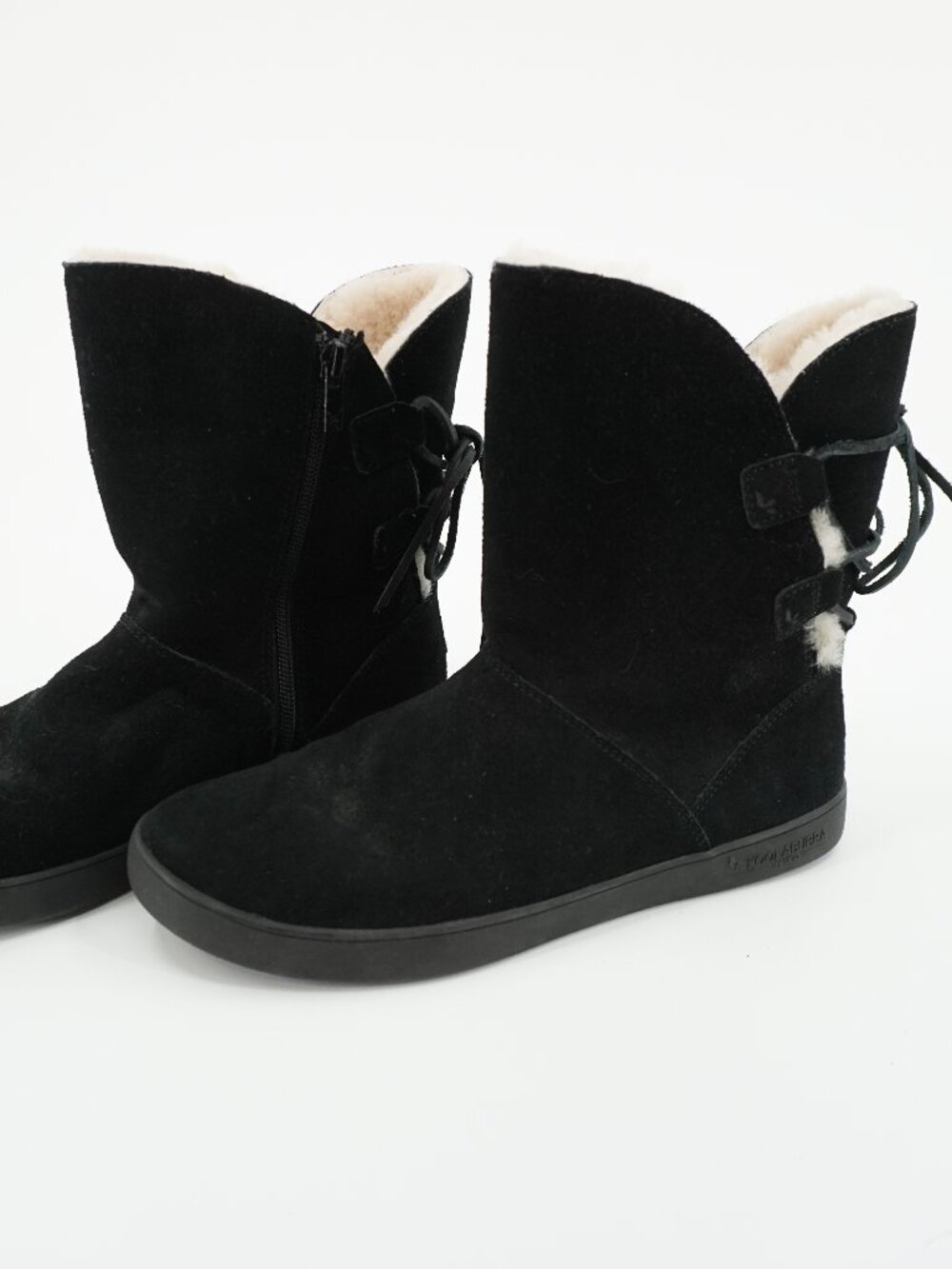 Koolaburra by UGG Shazi Suede Short Tie Back Black Boots Women's Size 8 / EU 39